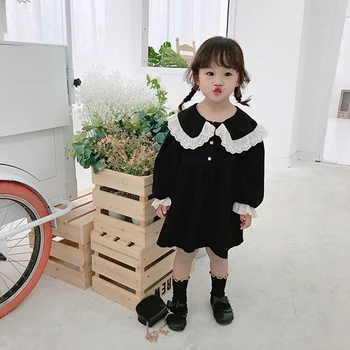 Toamna Stil Coreean Grupa De Fete Pentru Copii Rochie De Bumbac, Dantelă De Moda Patchwork Rochie De Fată Cu Maneci Lungi Guler De Turn-Down De Înaltă Calitate Rochii