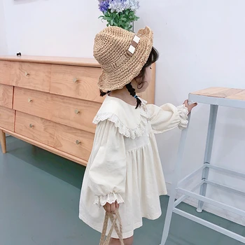 Toamna Stil Coreean Grupa De Fete Pentru Copii Rochie De Bumbac, Dantelă De Moda Patchwork Rochie De Fată Cu Maneci Lungi Guler De Turn-Down De Înaltă Calitate Rochii