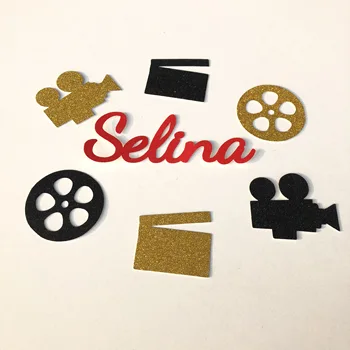 Personalizat Negru Film aparat de Fotografiat Rola de Film Stele de aur Masă Confetti Decor Centrala de la Hollywood Tema Petrecere Decoratiuni