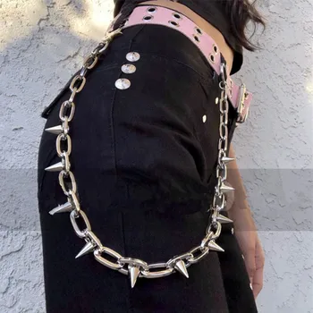 Noua Moda Punk, Hip-hop Trendy din piele Curele Talie Lanț de sex Masculin Pantaloni Lanț Bărbați femei Blugi de Argint de Metal Accesorii de Îmbrăcăminte