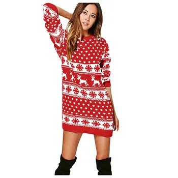 Rochie de crăciun Femei Pulover de Crăciun de Crăciun Print cu Maneci Lungi Rochie Mini Streetwear Casual ONeck Elan Fulg de nea tricot Rochie Mini