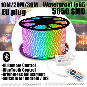 UE Plug 10M 20M 30M Benzi cu LED-uri Lumini 5050 SMD Banda Diodă rezistent la apa Control de la Distanță Adaptor Bluetooth LED-uri RGB AC 220 240 DIY D4