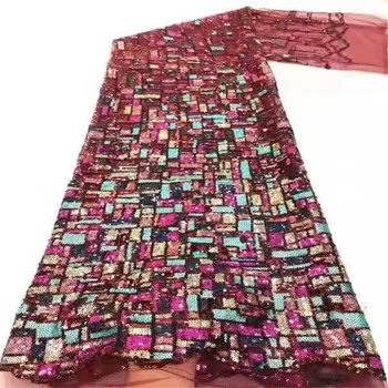 De înaltă calitate secvență organza Africa franceză net brodate roz paiete tul ochiurilor de plasă tesatura dantela pentru rochii SL1872