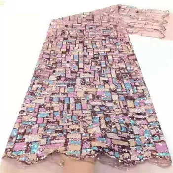 De înaltă calitate secvență organza Africa franceză net brodate roz paiete tul ochiurilor de plasă tesatura dantela pentru rochii SL1872