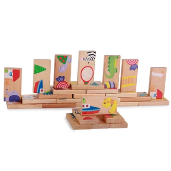 Montessori Educative Jucarii pentru Copii 28pcs/set din Lemn Domino Bloc de desen Animat Animale Colorate Puzzle Tangram Drăguț Amuzant Jocuri pentru Copii