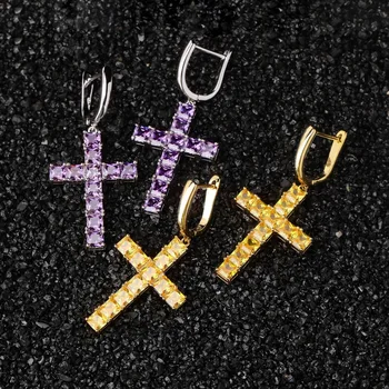 3 Culori Cross Stud Cercei hoop pentru Bărbați Bijuterii Femei 2 buc Galben Mov Alb cz zircon cercei bijuterii