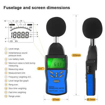 Digital Sound Level Meter，Volumul de Zgomot Instrument de Măsurare Decibel Monitorizare Tester cu 30-130dB Zgomot Volumul Audio Test