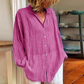 Toamna Elegant Solid Butonul Bluza Tricouri 2020 Femei Guler De Turn-Down Tricou Vrac Top Casual Femei Maneca Lunga Blusa Streetwear