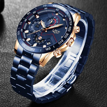 LIGE Hot de Moda Mens Ceasuri de Top de Brand de Lux Ceas de mână Cuarț Ceas de Ceas Albastru Bărbați rezistent la apă, Cronograf Relogio Masculino