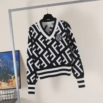 2021 primăvară și de toamnă, o nouă scrisoare pulover Pulover femei, cu maneci lungi stil scurt temperament subțire pulover de culoare de potrivire