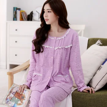 Pijamale Pijama, camasa de noapte, Pijama de bumbac cu mâneci lungi crește codul de bumbac femei modelului îmbrăcăminte acasă cardigan Primavara-Vara