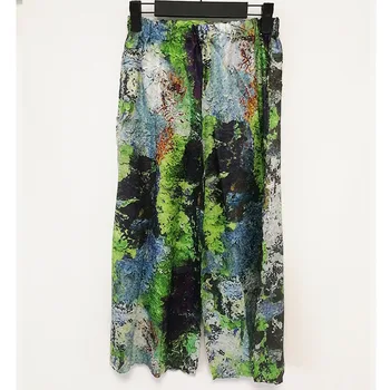 Pantaloni largi pentru Femei de Vară 2020 Pictură în Ulei Imprimate Vrac Elastic Miyake Cutat de Mari Dimensiuni Pantaloni Casual Lungime de Glezna