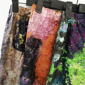 Pantaloni largi pentru Femei de Vară 2020 Pictură în Ulei Imprimate Vrac Elastic Miyake Cutat de Mari Dimensiuni Pantaloni Casual Lungime de Glezna