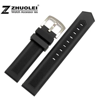 Pentru orice ceas 20mm 22mm 24mm negru de Cauciuc watchband rezistent la apa moale Curea de ceas silicon bratara de otel inoxidabil incuietoare