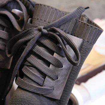 Cizme femei din Piele de Tricotat Șosete de Lână de Boot 2019 Toamna Iarna Cizme Negre Femei Dantelă sus Pantofii Doamnelor Cizme de Iarna
