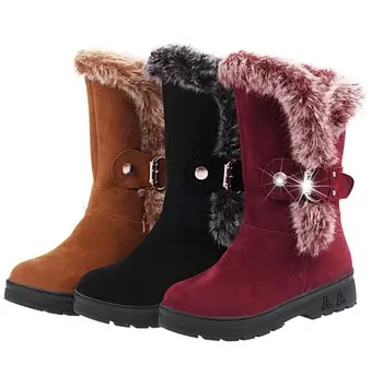 Noi de iarna de la Jumătatea vițel cizme pentru femei, cu blana caldă femei platforma pantofi casual doamnelor cizme de zapada bota feminin Confortabil toc 4 cm