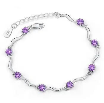 OMHXZJ de Moda en-Gros prezintă un Înalt grad de Calitate AAA Zircon Ametist Argint 925 violet Cadouri pentru Femei Brățări Brățări SZ26