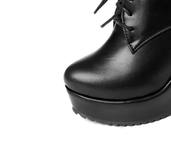 Toamna Pene Cizme de Moda pentru Femei Dantelă-up PU Femei Glezna Cizme toc Platforma Sexy Negru Inaltime Creșterea Pantofi Femei