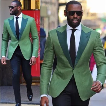 Verde-Un Singur Buton Rever De Vârf De Înaltă Calitate Mire Costume Mire Costume De Cavaler De Onoare Sacou Pentru Om (Sacou+Pantalon+Cravata)