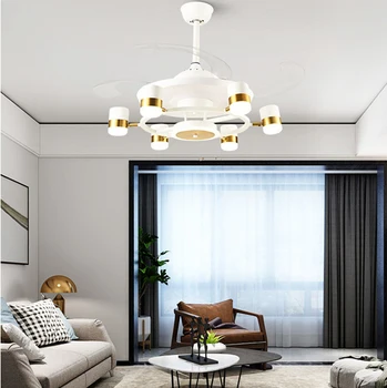 Nordic dormitor ventilator lampa de uz casnic moderne mut ultra-subțire restaurant invertor ventilator de tavan lampa