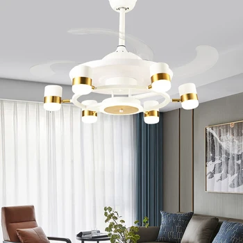 Nordic dormitor ventilator lampa de uz casnic moderne mut ultra-subțire restaurant invertor ventilator de tavan lampa