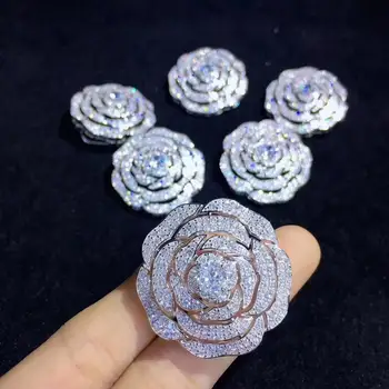 Camellia brosa argint 925 cu cubic zircon floare broșă 34MM clasic femei frumoase bijuterii pentru haina
