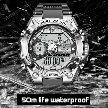 2021 LIGE Sport Bărbați Cuarț Ceas Digital Creative Ceasuri de Scufundări Bărbați Impermeabil Alarmă Ceas Dual Display Ceas Relogio Masculino
