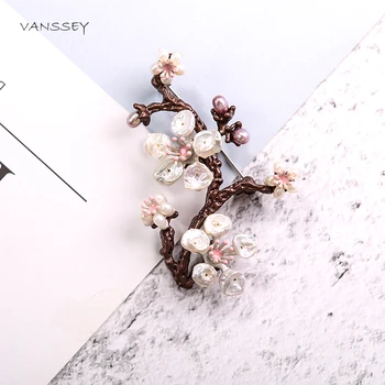 Vanssey Epocă Ramură de Flori Leaf Sakura Naturale Baroc Pearl Alama Rotunde Brosa Accesorii pentru Femei 2020 Nou