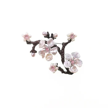 Vanssey Epocă Ramură de Flori Leaf Sakura Naturale Baroc Pearl Alama Rotunde Brosa Accesorii pentru Femei 2020 Nou