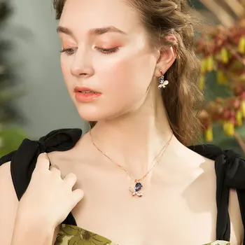 Viennois Set de Bijuterii de Moda Pentru Femei a Crescut de Placat cu Aur Albastru Zircom Opal Fluture Colier și Cercei Set de Bijuterii