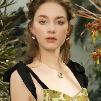 Viennois Set de Bijuterii de Moda Pentru Femei a Crescut de Placat cu Aur Albastru Zircom Opal Fluture Colier și Cercei Set de Bijuterii