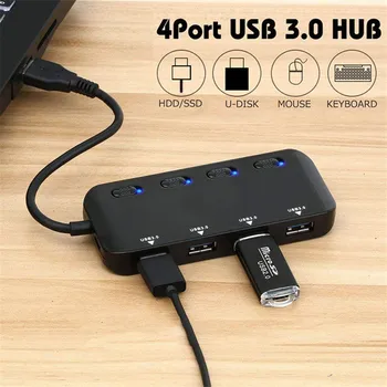 HUB USB 3.0 cu 4 Porturi Fast Viteza Ultra-subțire USB3.0 Splitter Cablu LED-uri Indicatoare Separate Switch-uri pentru PC-Mouse-Tastatură de Calculator