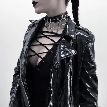 Stil Gotic, Punk Cercul Rotund Colier Femei De Metal Lanț Cravată Nit Cupluri