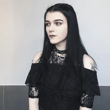 Stil Gotic, Punk Cercul Rotund Colier Femei De Metal Lanț Cravată Nit Cupluri