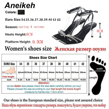 Aneikeh Moda Bling CRISTAL Sandale cu Toc Femei, Cap Pătrat Eco-legat Lace-Up Gladiator Sandals Petrecere de Vara, Pantofi 41 42