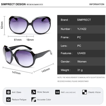 SIMPRECT Supradimensionat ochelari de Soare Femei 2020 Brand de Moda Designer Rotund Ochelari de Soare Retro Vintage Cadru Mare Nuante Pentru Femei