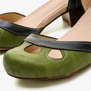 Femei Sandale Retro Doamnelor De Cauzalitate Pantofi Cataramă Curele Howllow Afară Doamnelor Tocuri Medii Vintage Pantofi De Vara Pentru Femeie, Plus Dimensiunea Moda