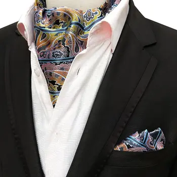 YISHLINE FIERBINTE Bărbați Silk Ascot Tie stabilit Om Cravat Legături Batistă Set Floral Paisley Puncte de Buzunar Pătrat Barbat Set Accesorii