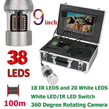 Facotry vânzare 1000TVL HD pescuit aparat de fotografiat aparat de fotografiat subacvatic rotație de 360 de grade camera panning 100meter cablu 38pcs LED 9