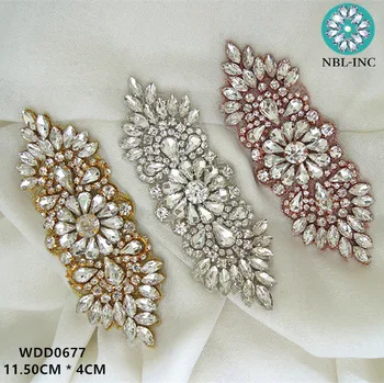 (30buc) en-Gros de mireasa de mână cu margele de cusut a crescut de aur de argint stras de cristal aplicatiile de FIER pentru rochii de mireasa WDD0677