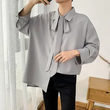 Camasa rochie de Moda pentru Bărbați de Culoare Solidă de Afaceri Tricou Casual Barbati Streetwear Sălbatice Liber coreean Cămăși cu mânecă Lungă Mens M-5XL