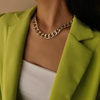 De înaltă Calitate Cubanez Cravată Colier Collares Punk Epocă Indesata Gros Link-ul de Aluminiu Lanț pentru Femei de Anul Nou Accesorii Bijuterii