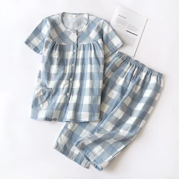 De Vară 2020 Subțire Pijama Pentru Femei Din Bumbac Homewear 2 Bucăți Set De Pijamale Buzunar Butoanele De Acasă Haine Femei Haine De Acasă