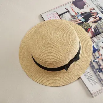 COKK Panama Pălărie Simplă Plajă de Vară Pălărie de sex Feminin Doamna Casual Femei Margine Plat Bowknot Paie Capac Fete Palarie de Soare Chapeu Feminino 2020