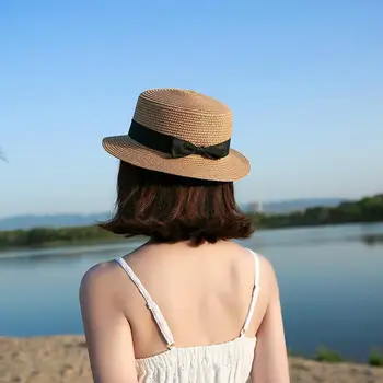 COKK Panama Pălărie Simplă Plajă de Vară Pălărie de sex Feminin Doamna Casual Femei Margine Plat Bowknot Paie Capac Fete Palarie de Soare Chapeu Feminino 2020