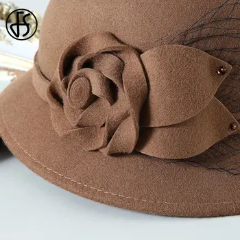 FS 2020 Iarnă Pălării Fedora Pentru Femei de Moda Margine Largă Chapeu Femme Feutre Florale Sombrero Mujer Pălărie Cloche Lână Fedoras