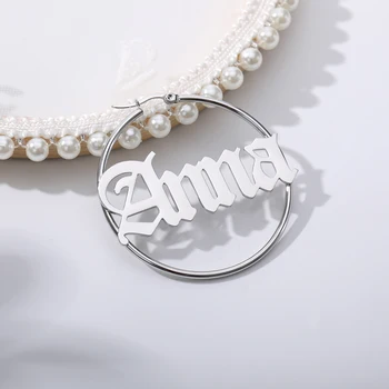 Nume Personalizat Cercei Femei Argint Din Oțel Inoxidabil De Aur 1 Pereche Personalizate Mare Plăcuța Manual Cerc Oorbellen Cadouri De Partid