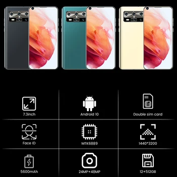 Huaw P51Pro 7.3 Inch Smartphone Quad Camera Global Versiune Dual SIM Deca Core 12GB 512GB 48MP Android10 Telefoane mobile În Stoc