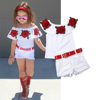2-6Y pentru Sugari, Copii, Haine Fete Haine Seturi 2021 moda de Vara Pe Umăr 3D Rose Floare de Bumbac partea de Sus Fusta Costum Set