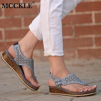 MCCKLE Femei Sandale pentru Femeie Retro Gol Afară Clip Toe Slide-uri Doamnelor Pene Cataramă Curele Flip Flops Femeie Casual Pantofi de Confort